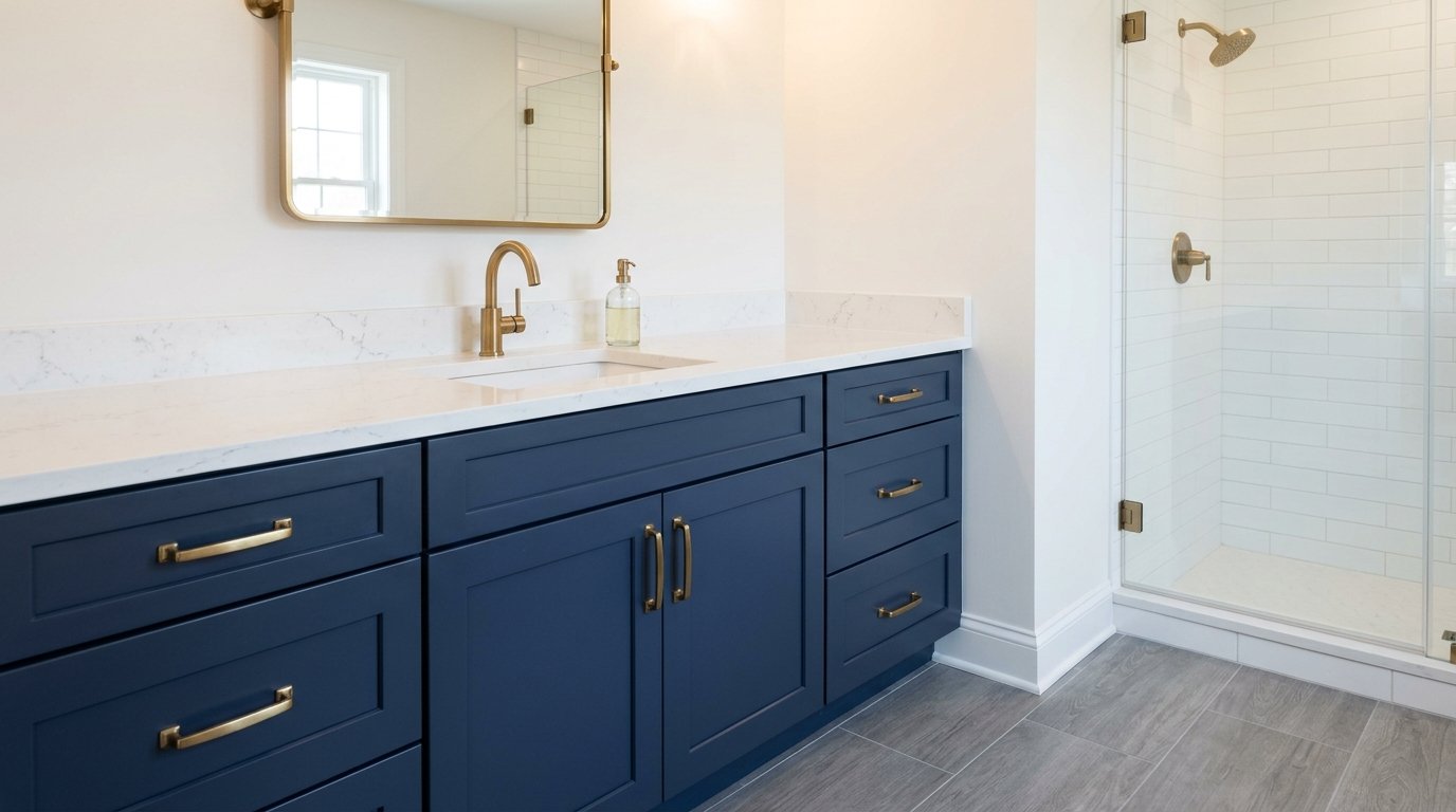 Spacious double shower with bench seating