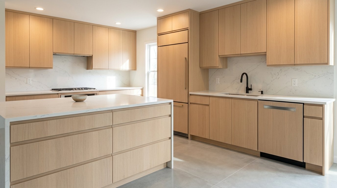Modern slab and Shaker cabinet combination