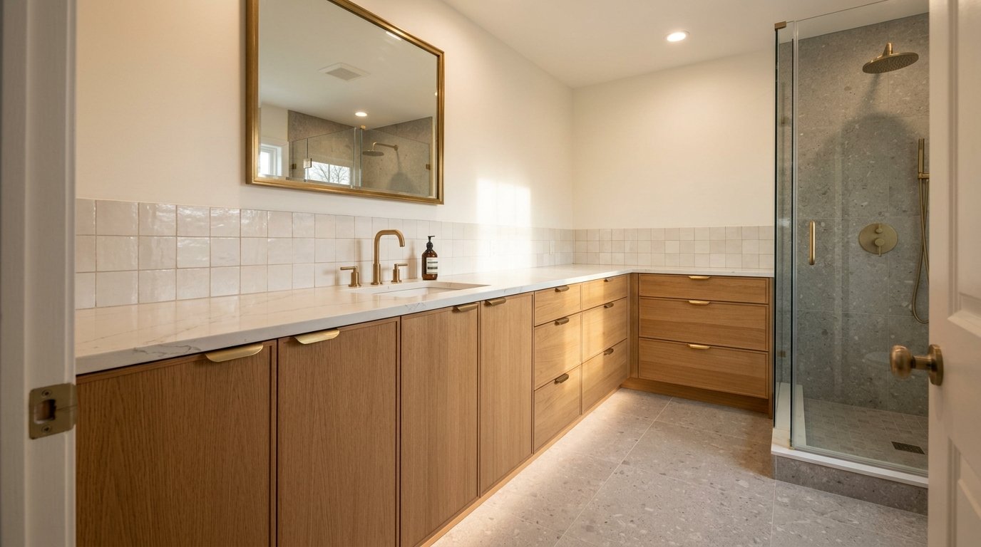 Modern remodeled bathroom with stylish vanity