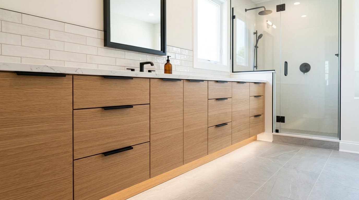 Bathroom with tile flooring and walk in shower
