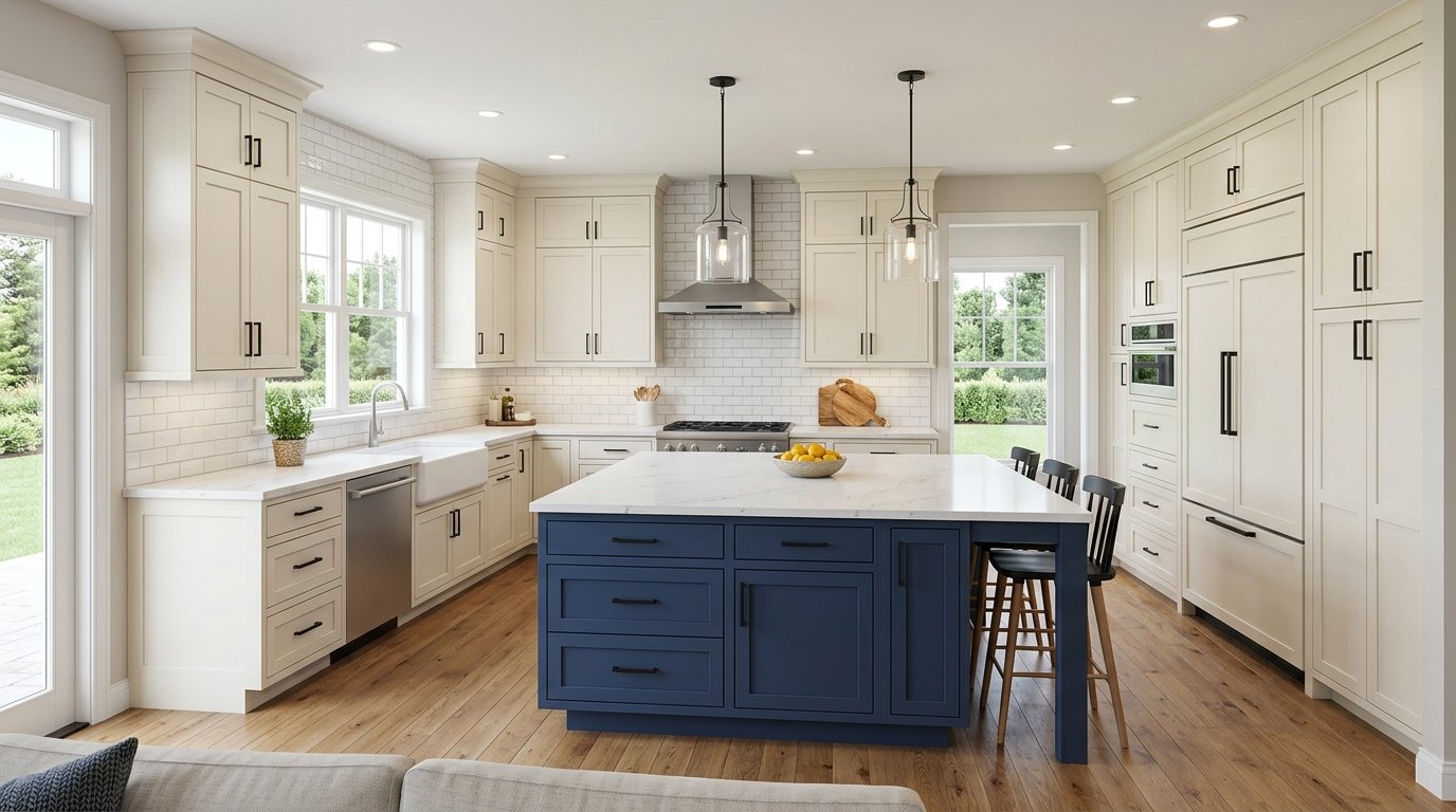 Double vanity with quartz countertops and storage