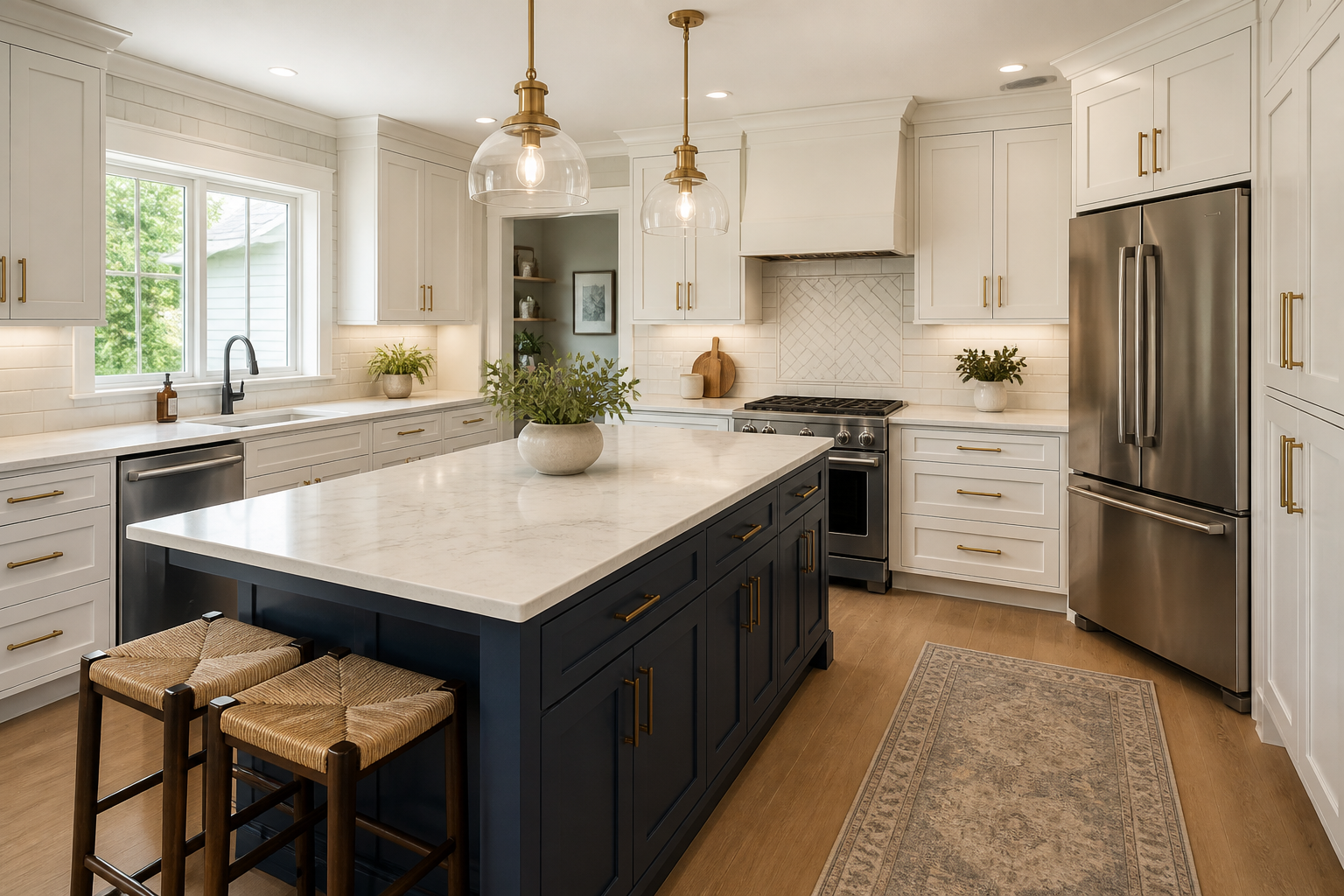 Finished kitchen showcasing coordinated hardware