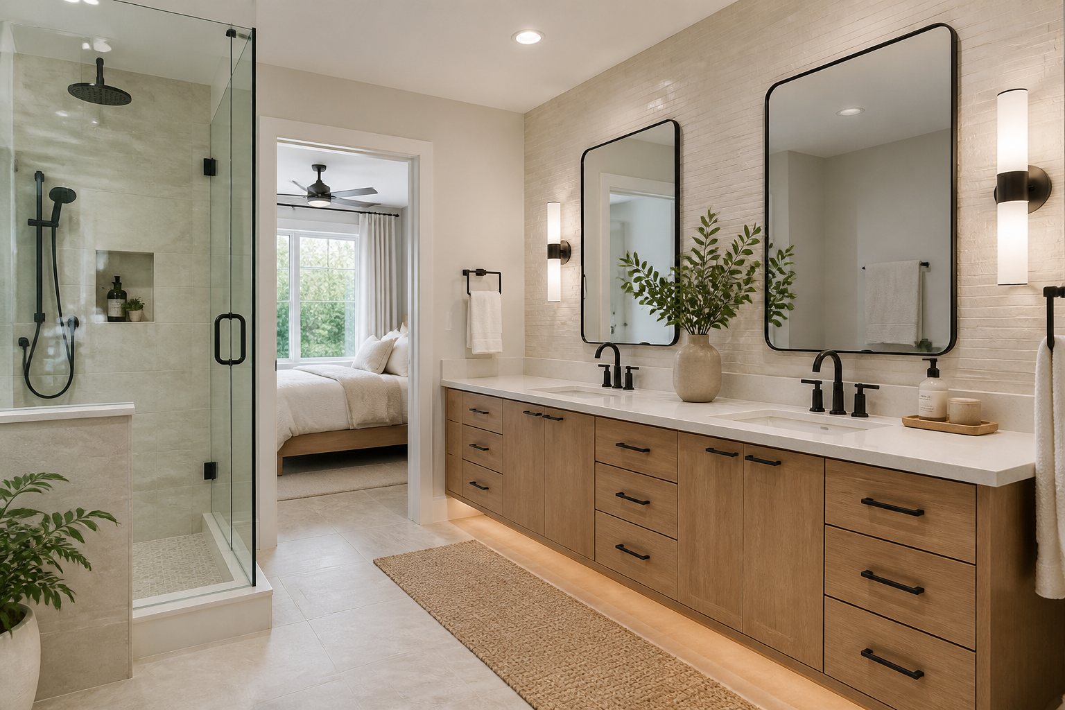 Luxury double sink vanity in spa bathroom