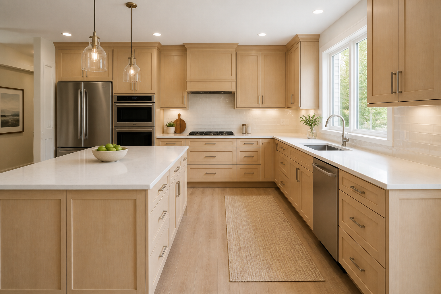 Modern kitchen with mixed wood cabinets