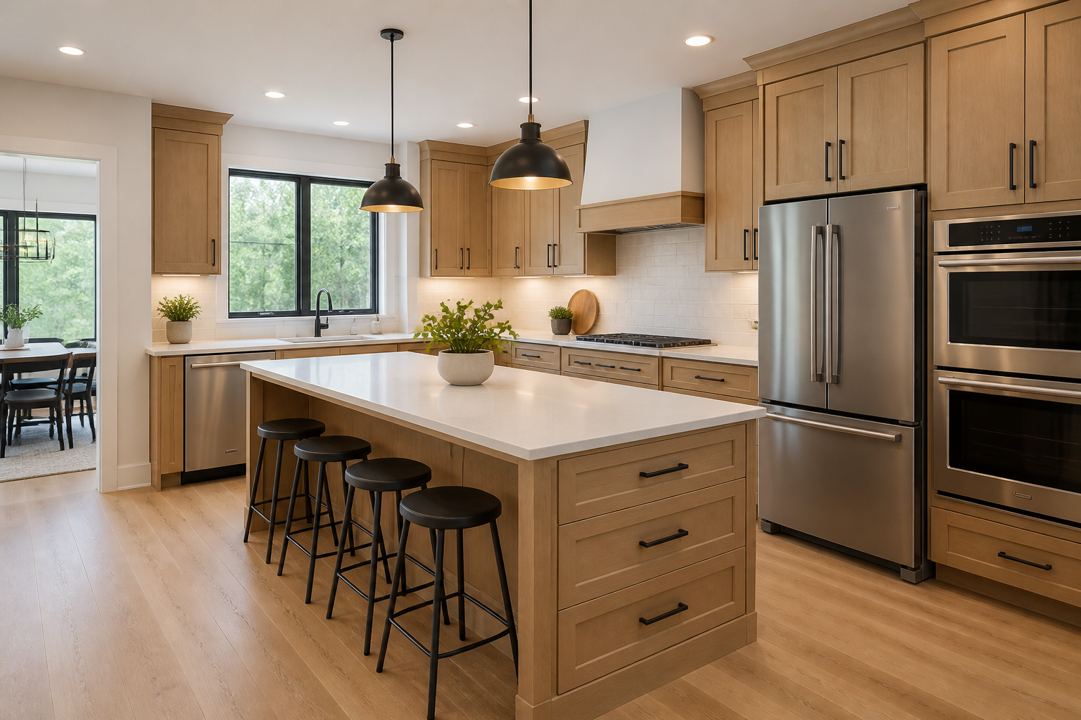 Light maple cabinets in bright kitchen