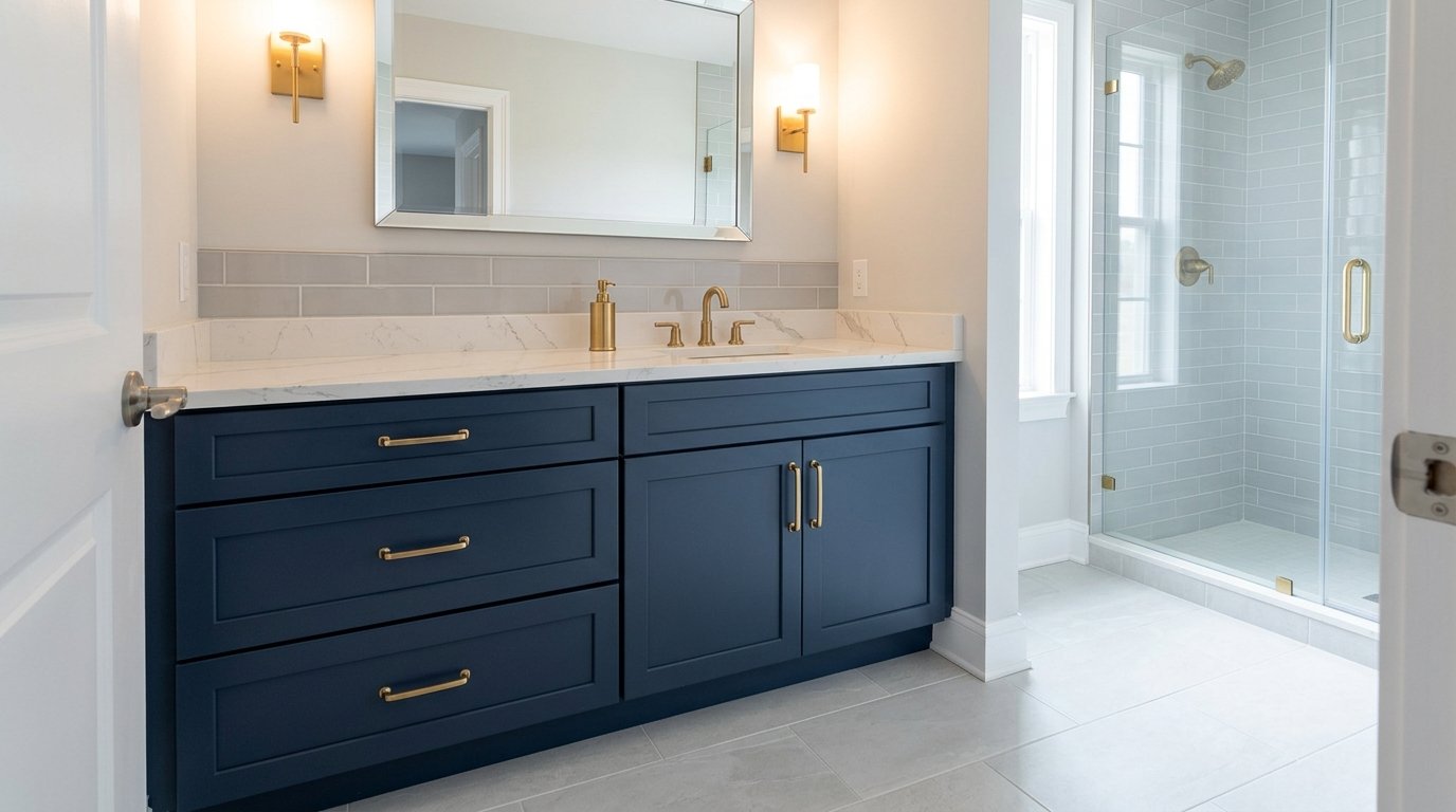 Bathroom vanity with integrated solid surface sink
