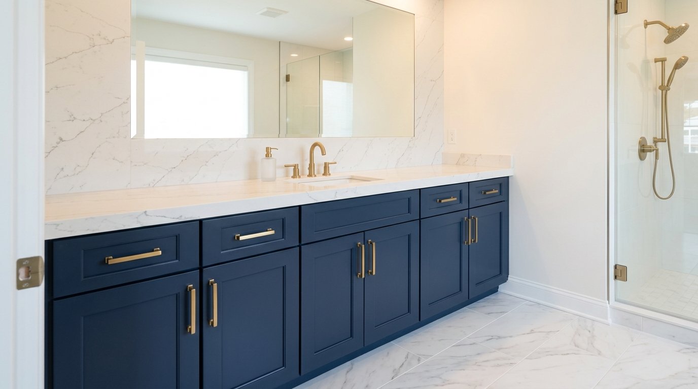 Powder room vanity with wood countertop