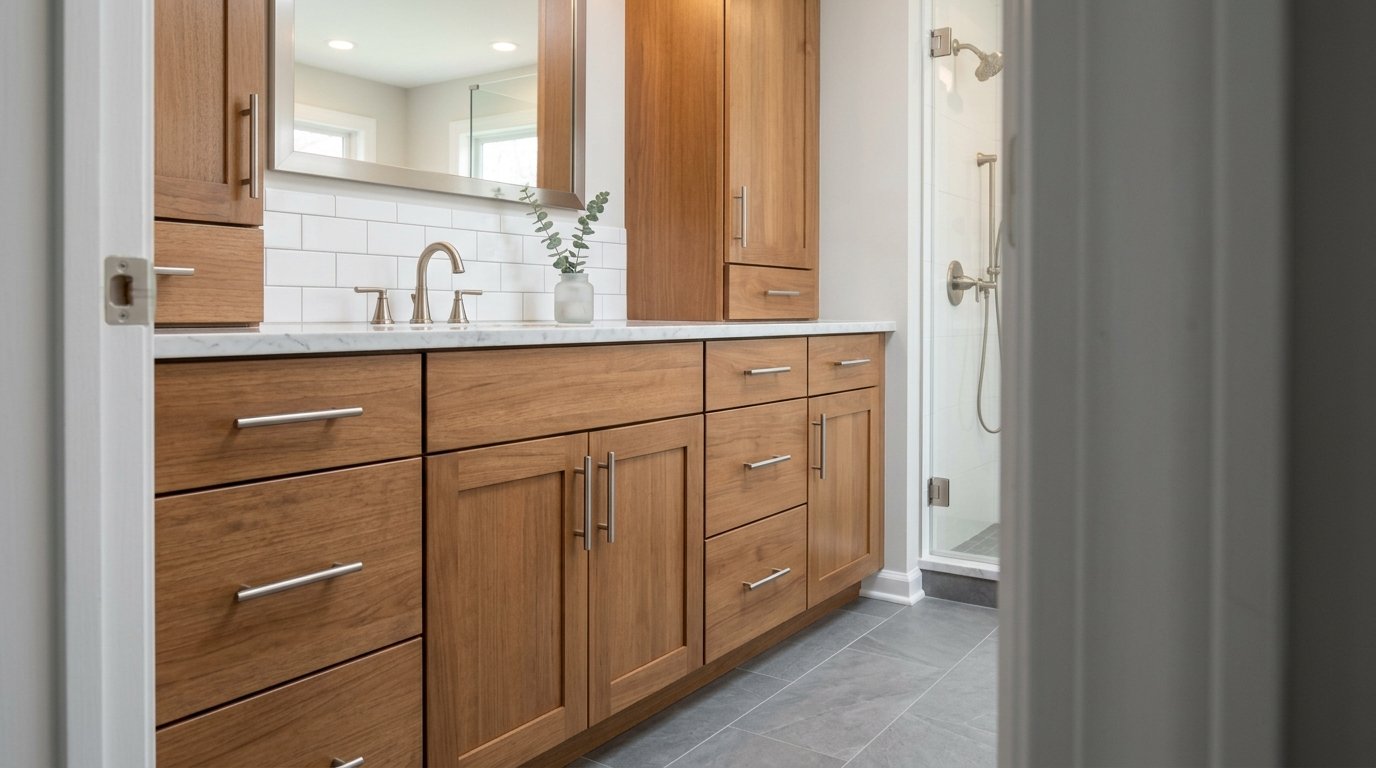 Compact bathroom vanity maximizing storage space